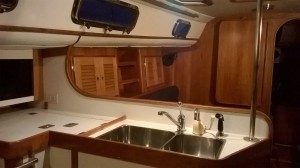 Galley view of the Freedom 35 for sale at WRBW - ready for her new owner to load the frig and cast off the lines.